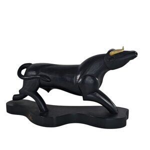 J Jose Pinal Fighting Bull Hand Carved Wood Signed Mexican Folk Art Vintage